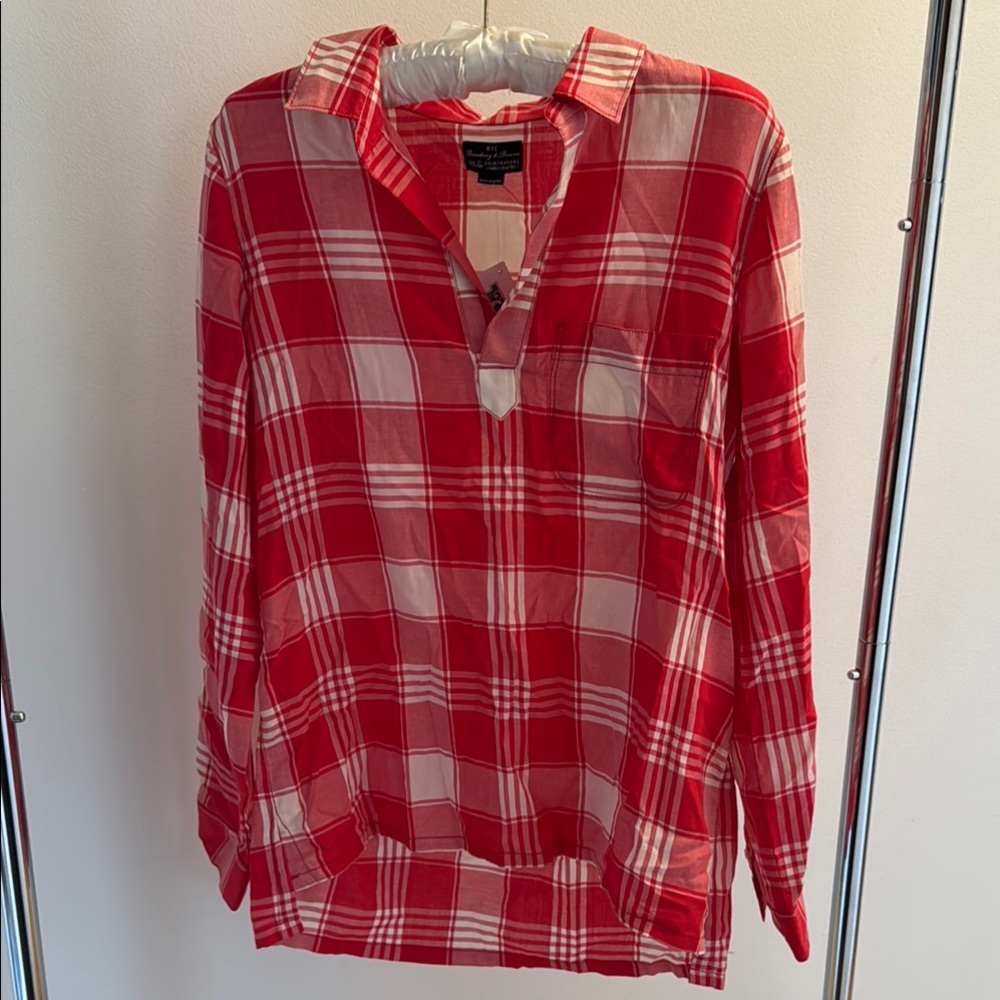Red and White Plaid Shirt 100% Cotton